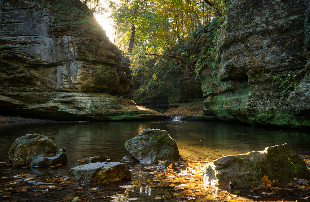 Large rock formations in water in park in Oglesby IL. 