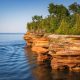 Red rock formations of Pictured rocks.