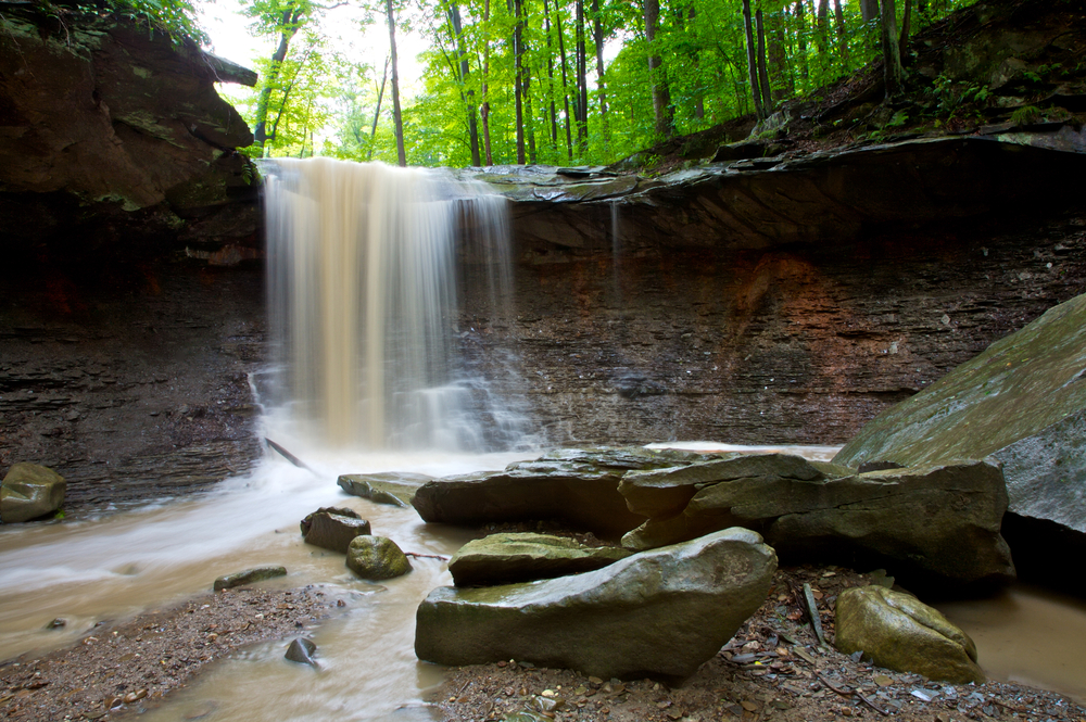 Ohio waterfalls are so beautiful, just like the spectacular Blue Hen Falls cascading over rock formations into pool below.