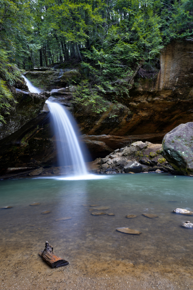 Lower Falls at Old Man's Cave in Hocking Hills Ohio. This is a very popular tourist attraction in Ohio.