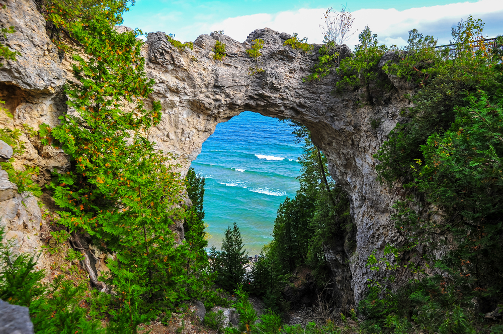 The limestone arch rock on Mackinac Island one of the best romantic midwest getaways