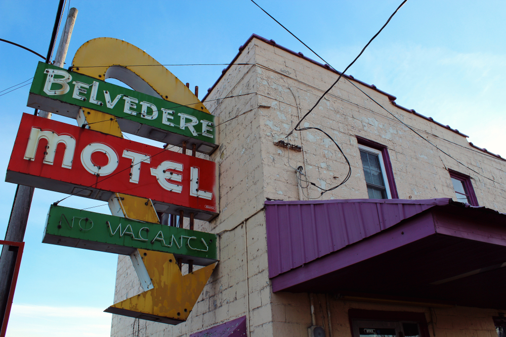 The exterior of an abandoned motel in the abandoned city of Cairo Illinois