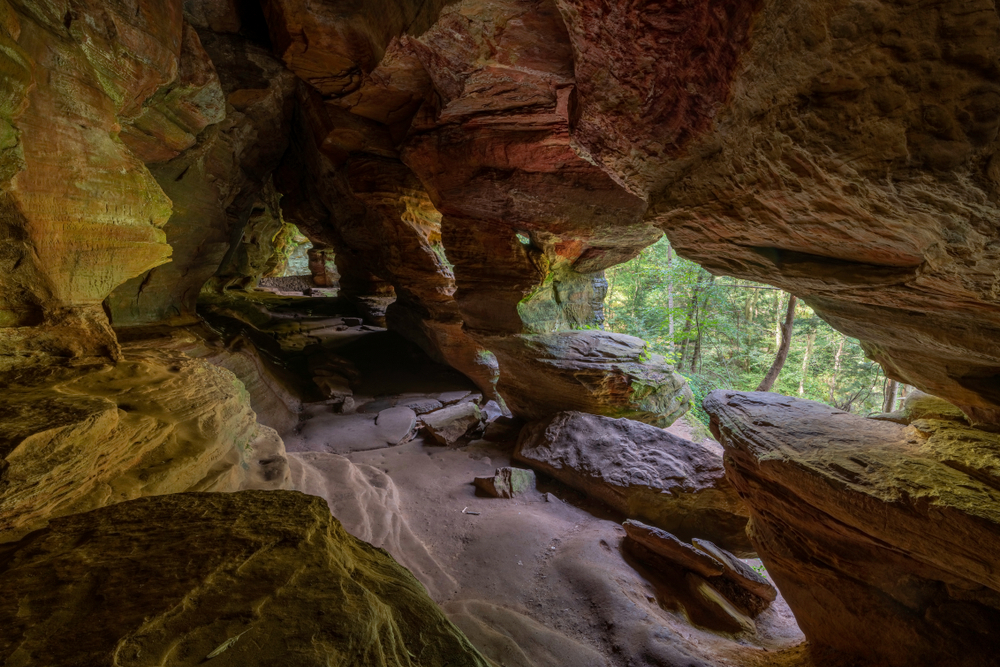 One of the natural caves in Hocking Hills State Park a great place for Midwest road trips