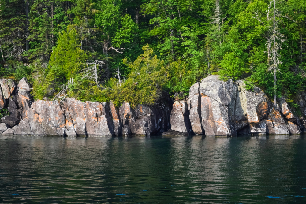 The shore of Isle Royale National Park on a sunny day