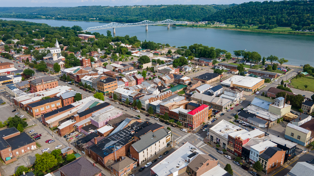 An aerial photo of the small town of Madison Ohio