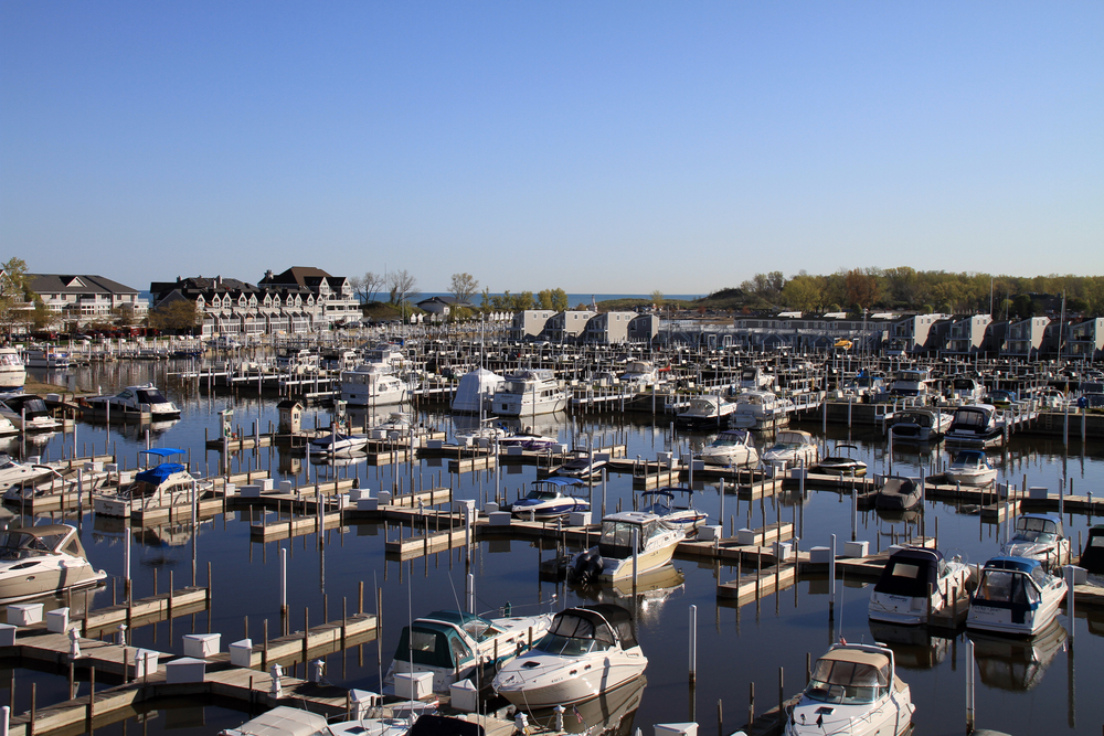 An aerial view of the Oselka Marina in New Buffalo Michigan 