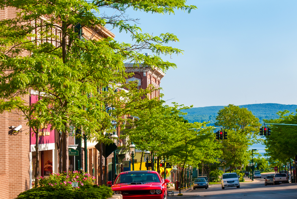 The streets of Petoskey Michigan on a sunny day in the spring or summer