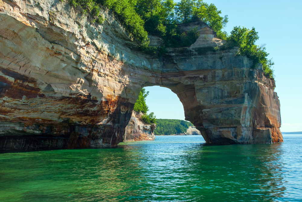 The famous arch in the water at the Pictured Rocks National Lakeshore
