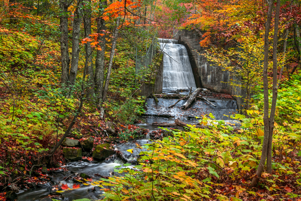 The beautiful Hungarian Falls surrounded my fall foliage. One of the best waterfalls in Michigan