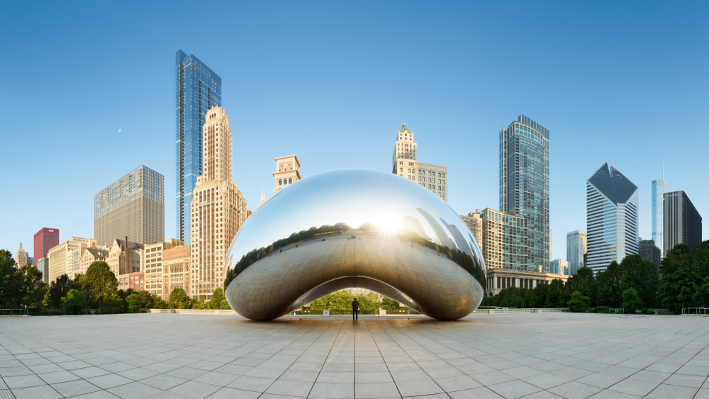 Silver bean attraction with city skyscrapers in background - 2 days in Chicago itinerary.