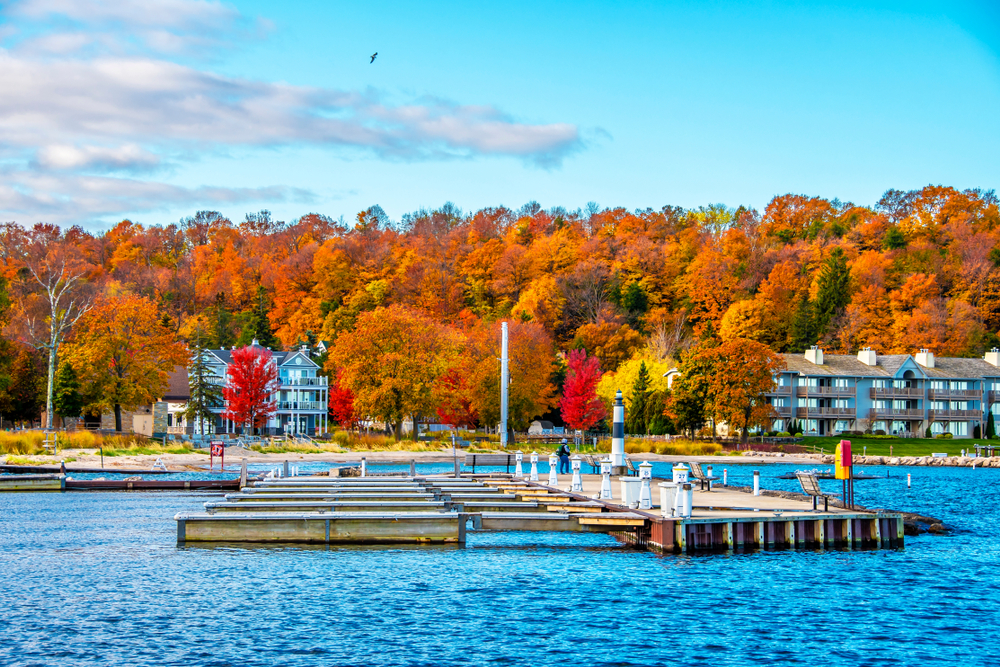 Fall in Wisconsin in Sister Bay a beautiful bay with fall colors