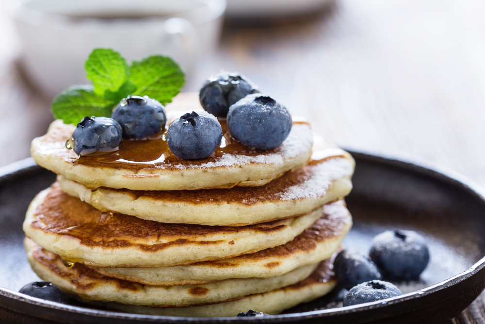 Pancakes with Blueberries on top on a plate a great breakfast in Cleveland o