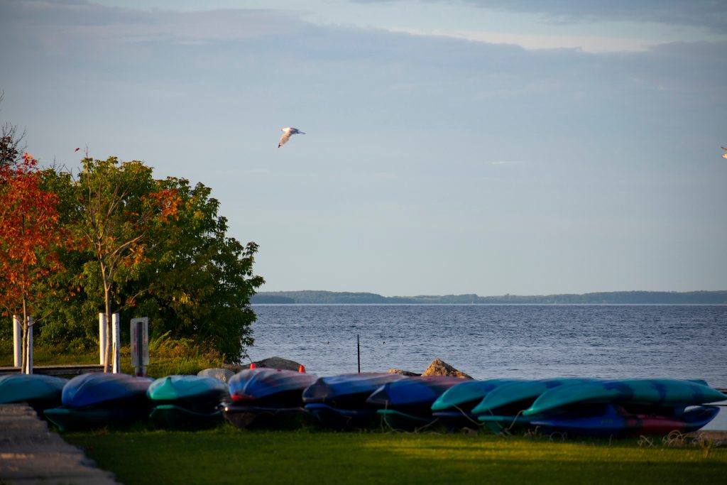 Kayaks in the bank of the Lake in Clinch Park one of the things to do in Traverse City