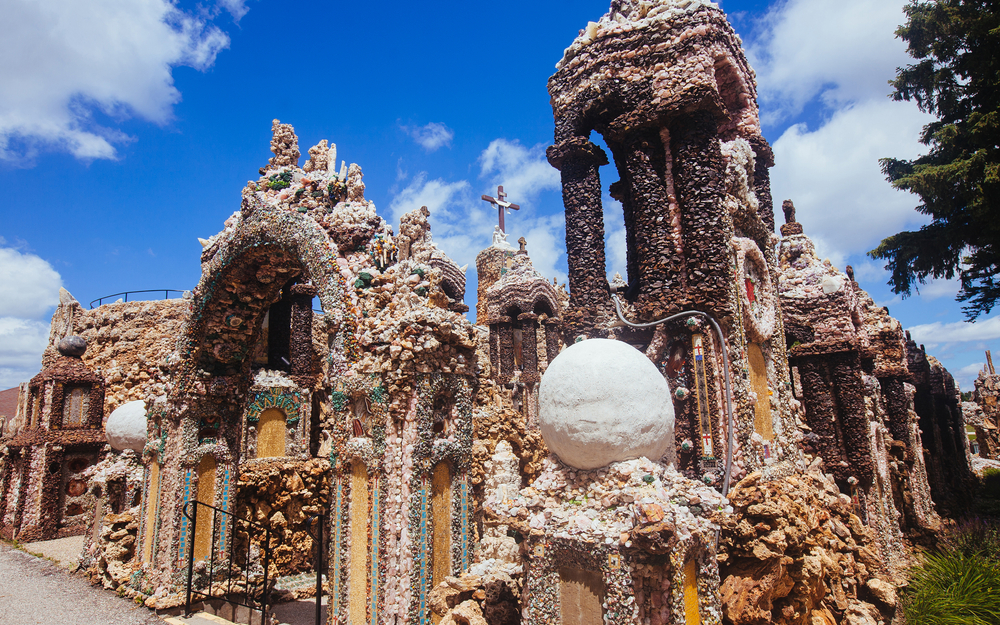 Details of the intricate and rough design of the Grotto of the Redemption.