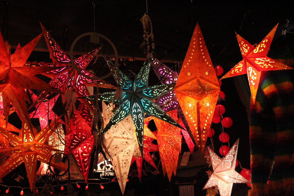 Pretty star lanterns at a Christmas market.