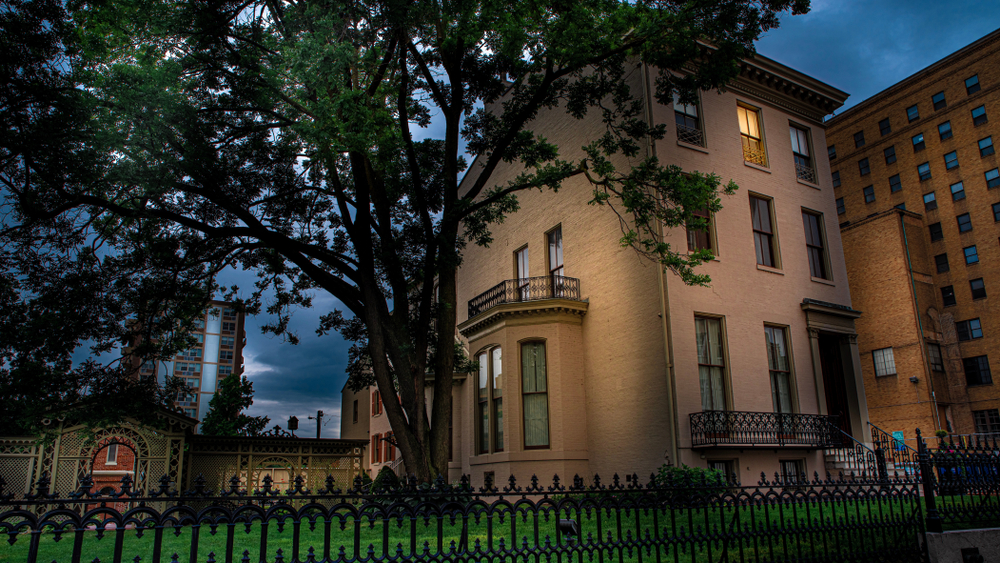 The exterior of the Campbell House Museum at night.