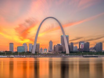 The St Louis skyline at sunset