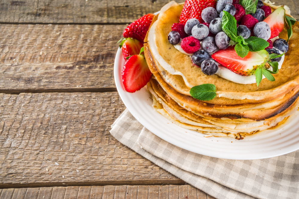 Pancakes filled with fruit and cheese in an article about breakfast in St Louis