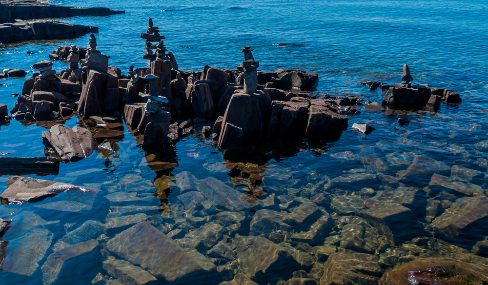 Odd rock formations in the sea at Artist Point which is one of the things to do in Grand Marais