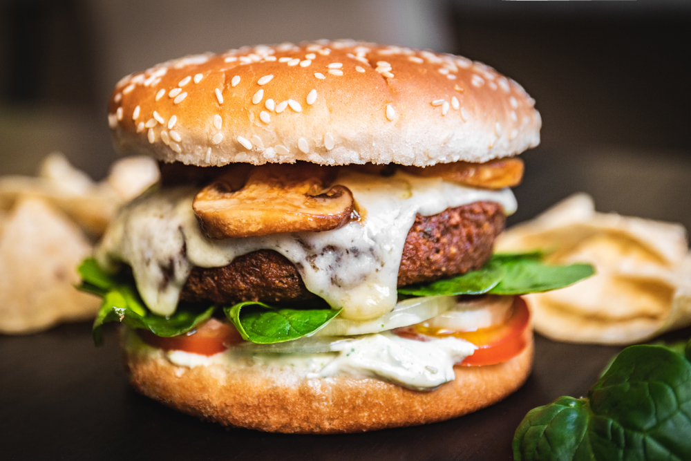 A loaded mushroom veggie burger.