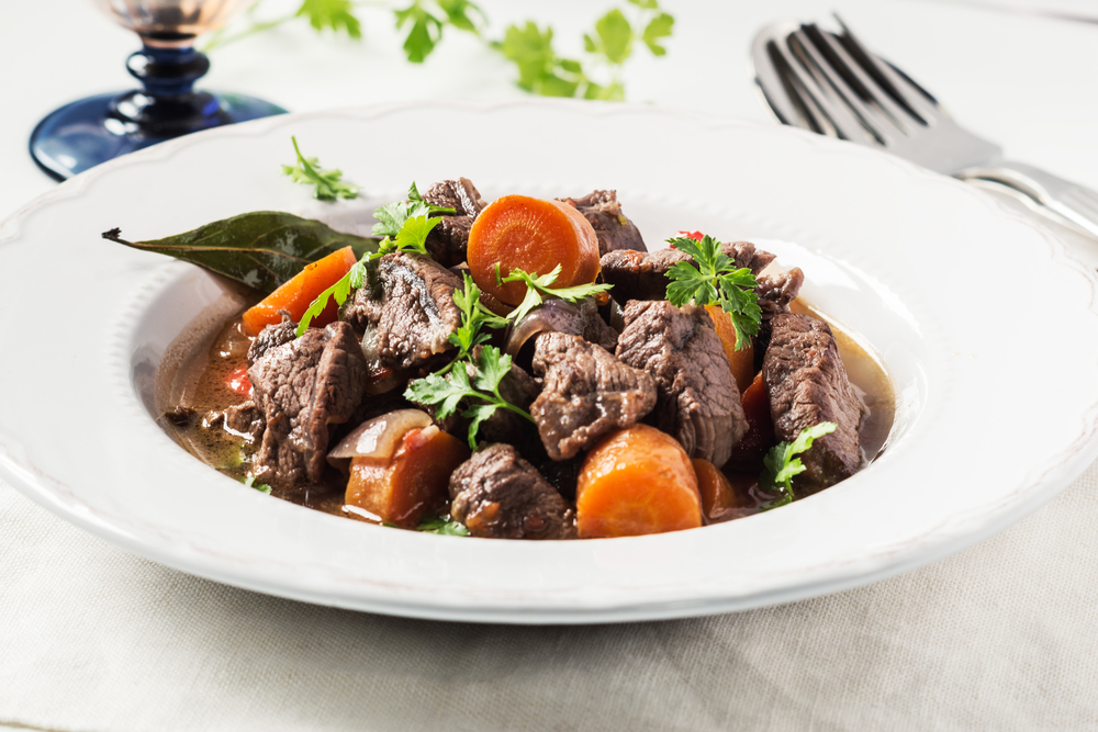 Plate of beef bourguignon.