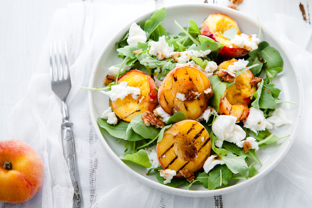 Peach and burrata salad at one of the tastiest restaurants in Des Moines.