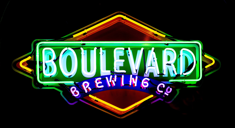 A neon sign for the Boulevard Brewing Company.