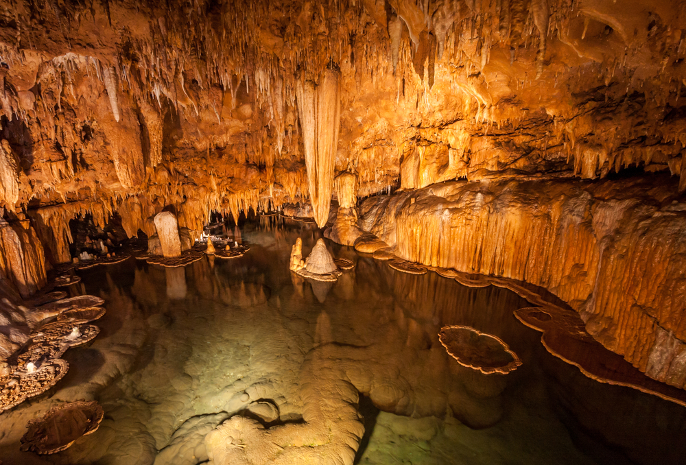 Lilly Pad rock formations in a cavern with stalagmites and stalactites on of the caves in Missouri