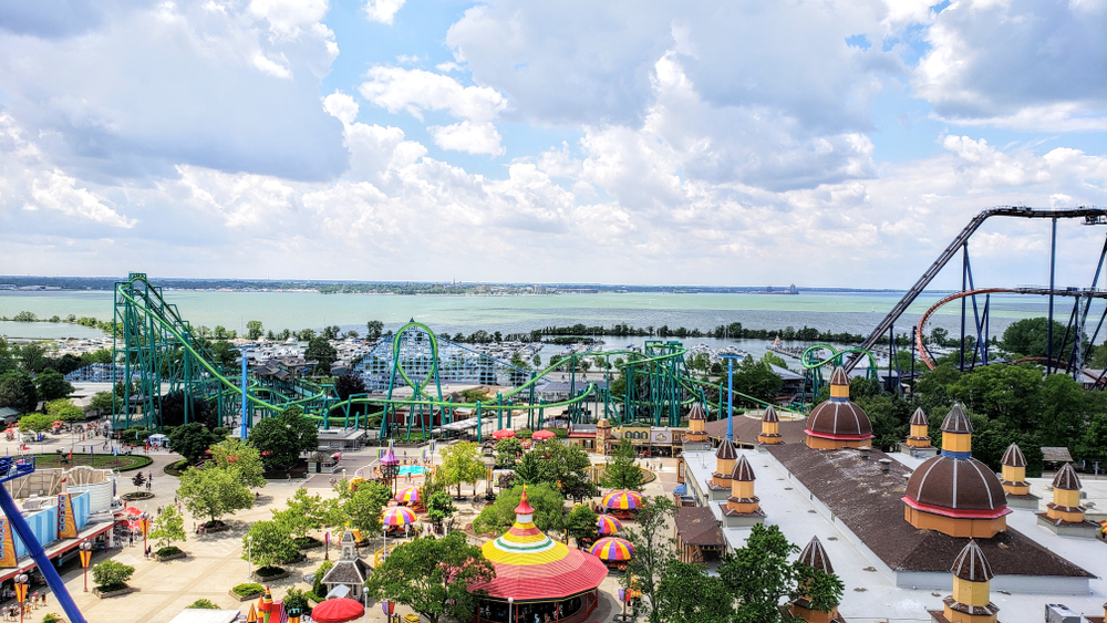 Aerial view of Cedar Point with a ton of fun rides.