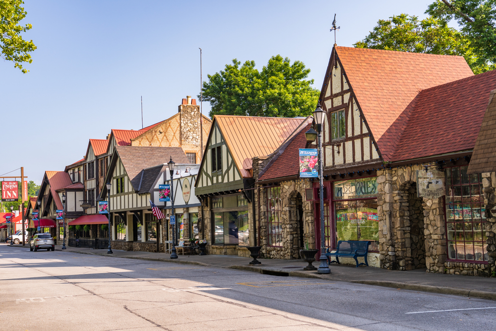 Cute, English-styled buildings in Hollister, MO.