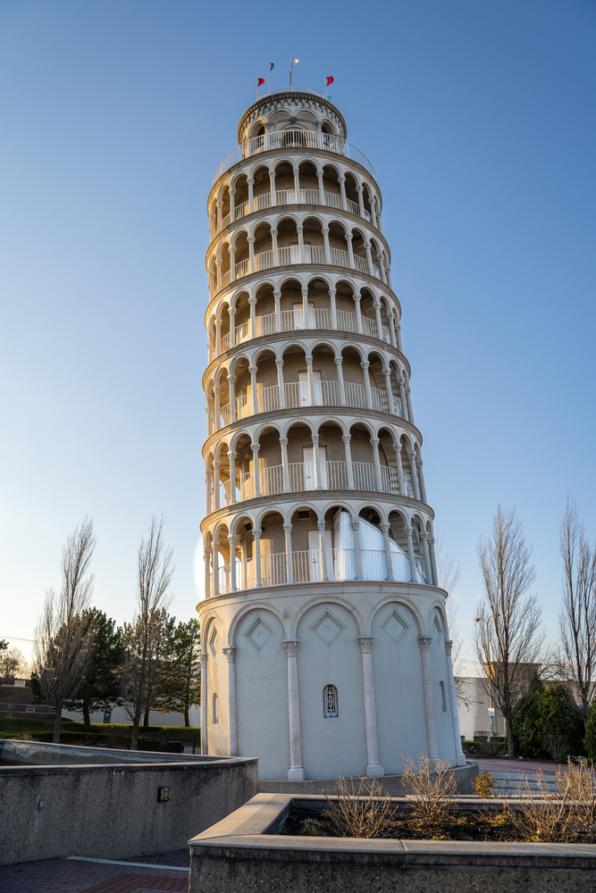 The Leaning Tower of Niles standing tall in pretty light.