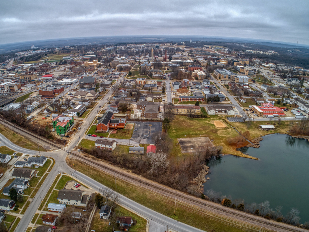 Aerial view of Rolla, Missouri.