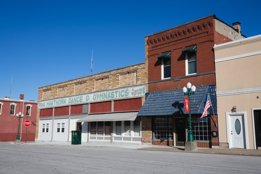 Downtown buildings in Versailles, Missouri.