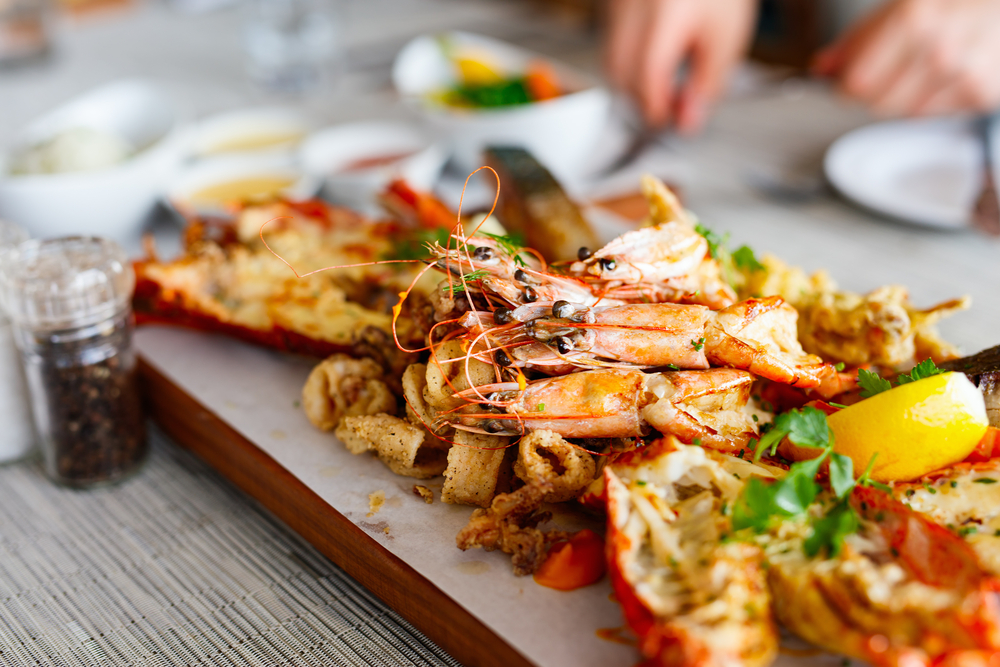 A seafood platter with shrimps and calamari