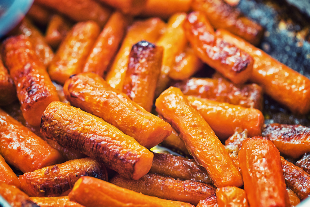 Roasted carrots in batons on a plate