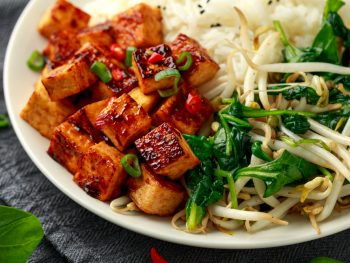 Tofu with rice and beanspouts