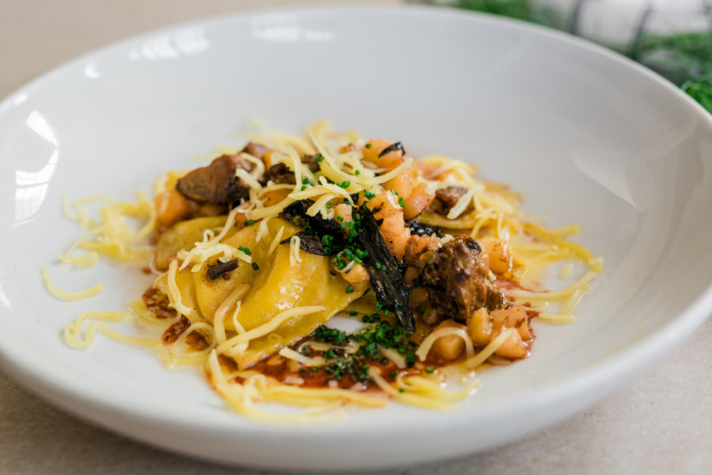 A dish of Butternut squash ravioli and cheese