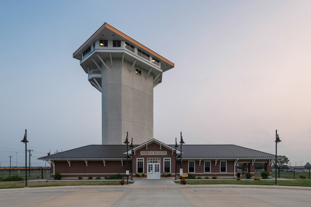 Tower behind a building