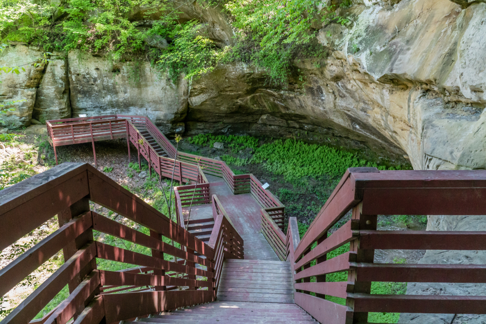 A flight of stairs going down in a park things to do in nebraska