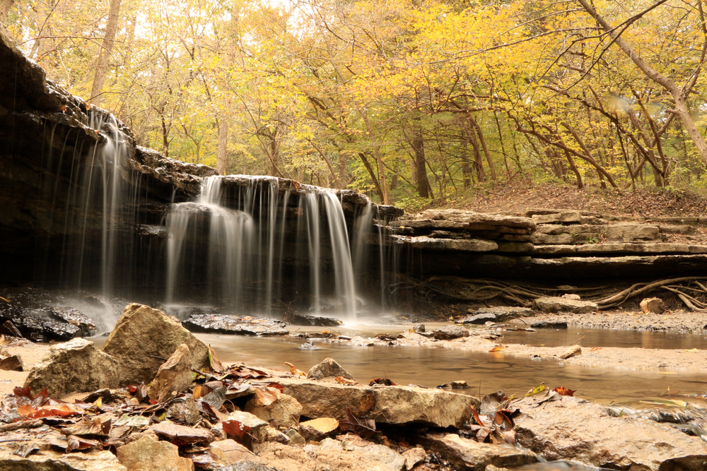 Waterfall with trees and rocks surrounding