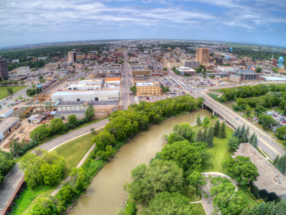 top view of a city with trees and lots of buildings things to do in fargo