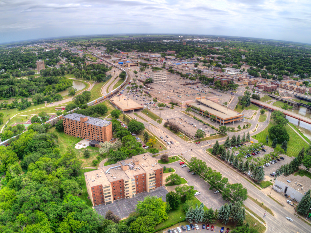 view of buildings and greenery from above things to do in fargo