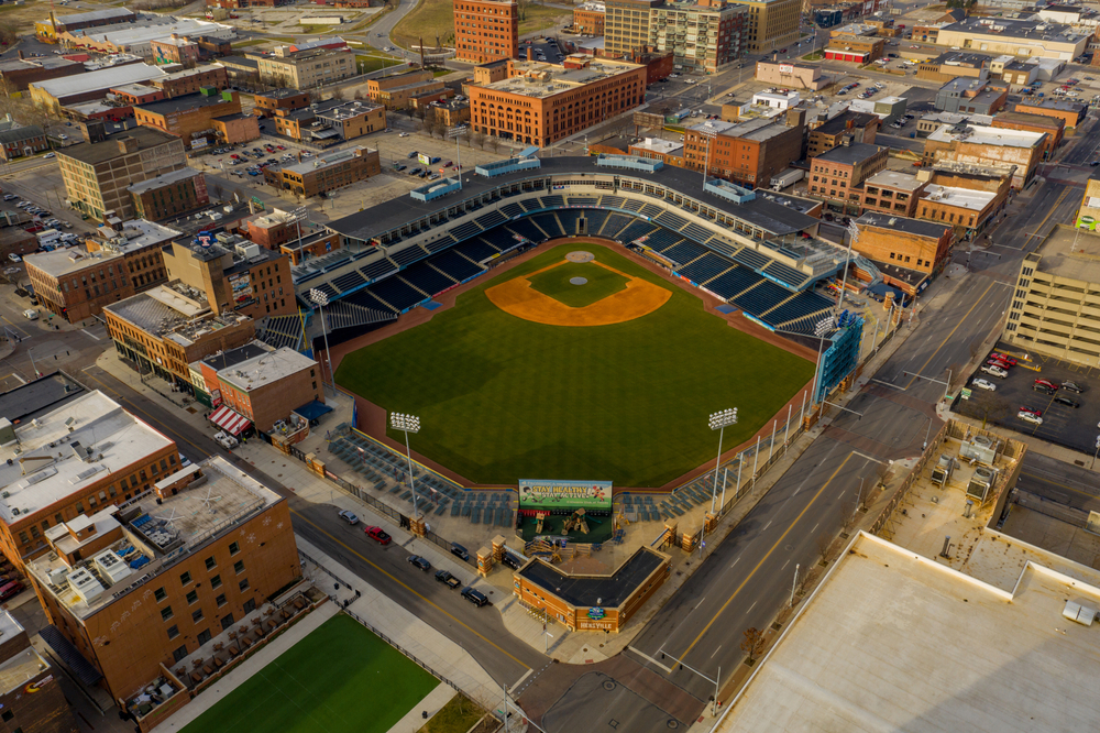 An aerial view of the baseball field in Toledo one of the things to do in Toledo Ohio