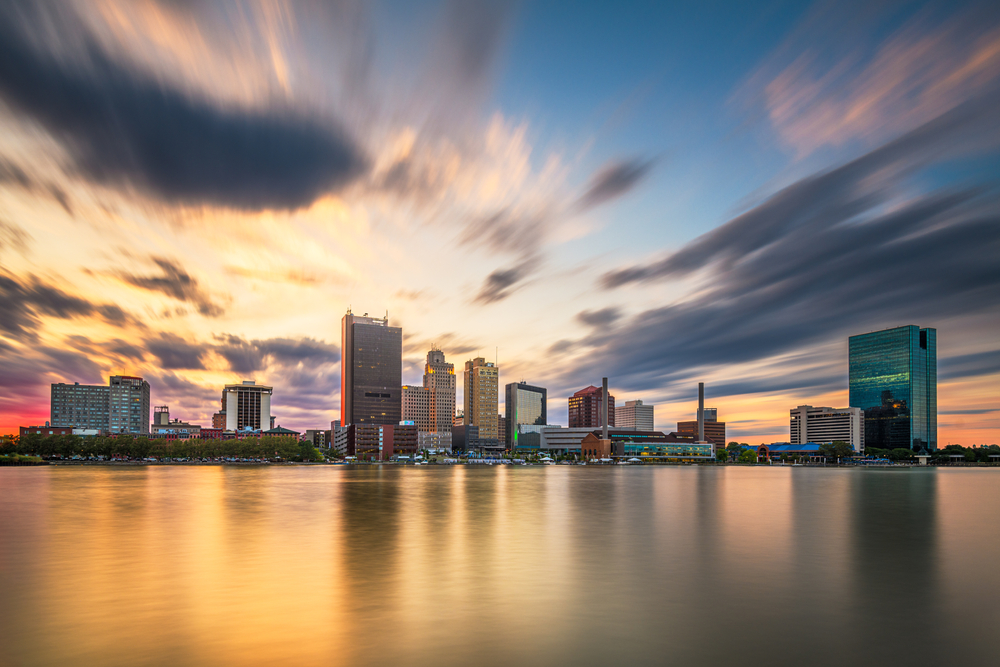 The skyline of Toledo over the water