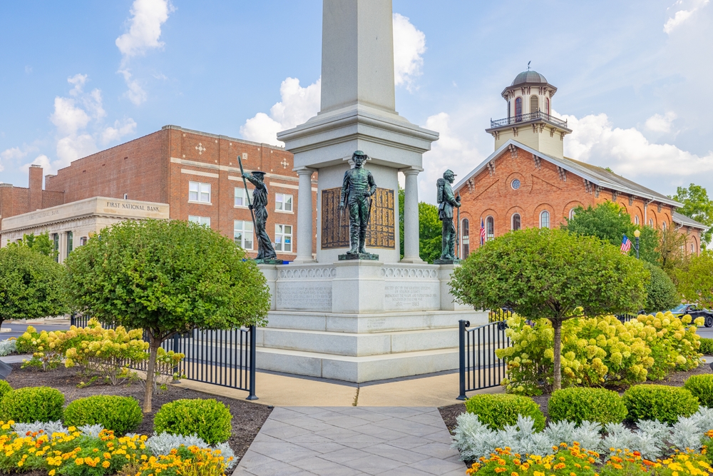 The Steuben County Soldiers Monument in downtown Angola.