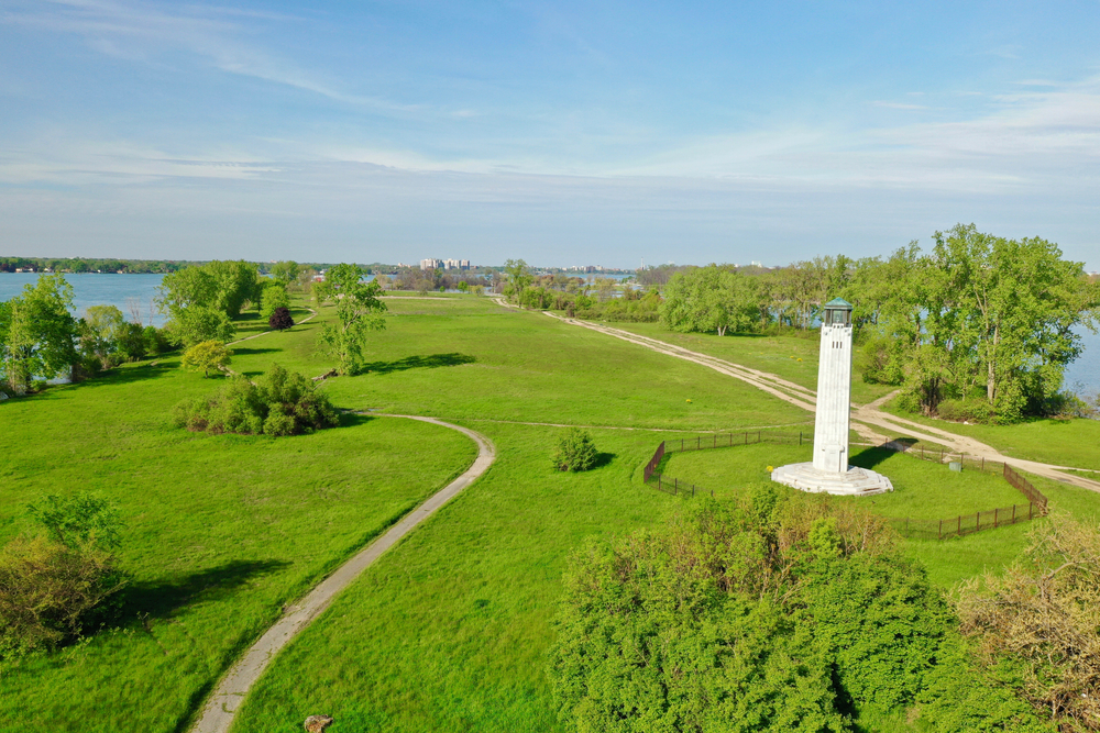 Aerial view of Belle Isle State Park.