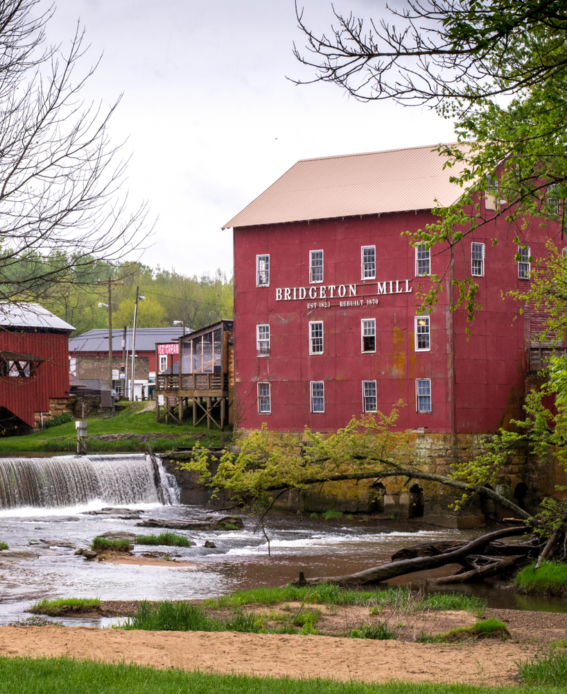 And old mill and waterfall in Bridgeton, Indiana.