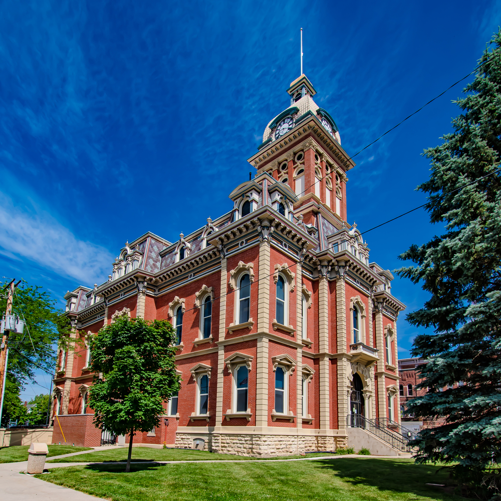 Pretty Adams County Courthouse in Decatur, Indiana.