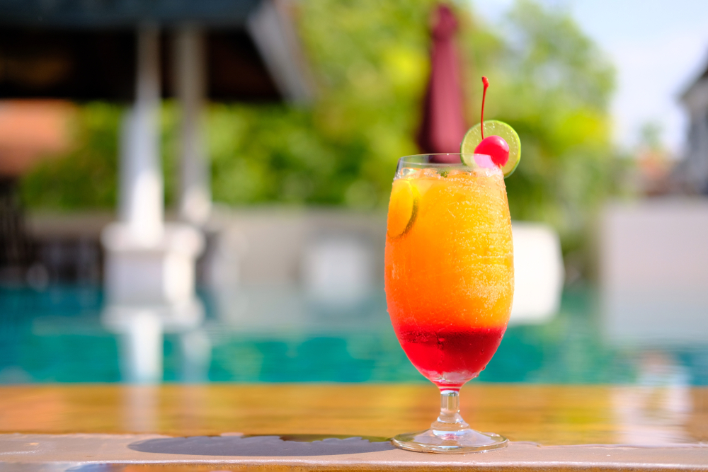 A drink at a swim-up bar.