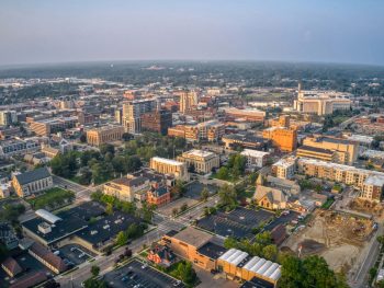 Aerial View of Kalamazoo in an article about restaurants in Kalamazoo